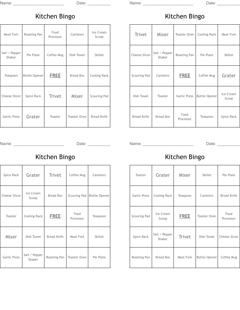 Kitchen Bingo