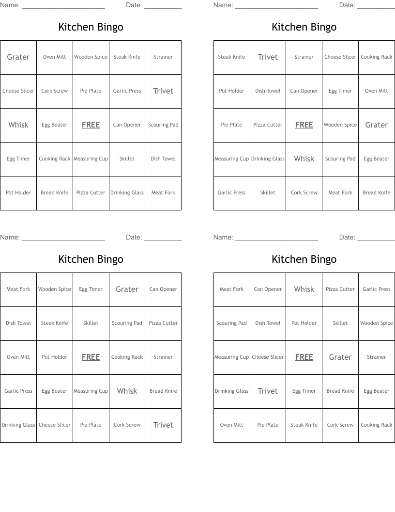 Kitchen Bingo