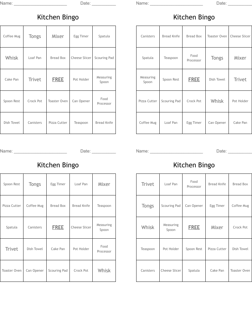 Kitchen Bingo