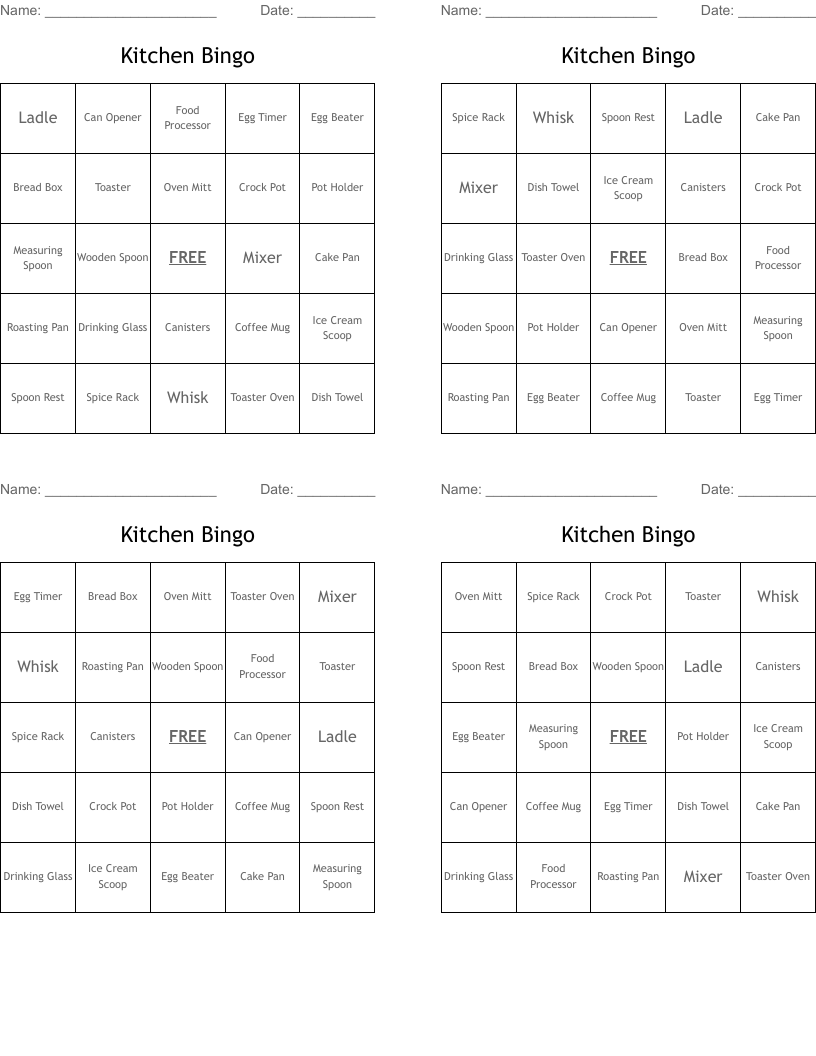 Kitchen Bingo