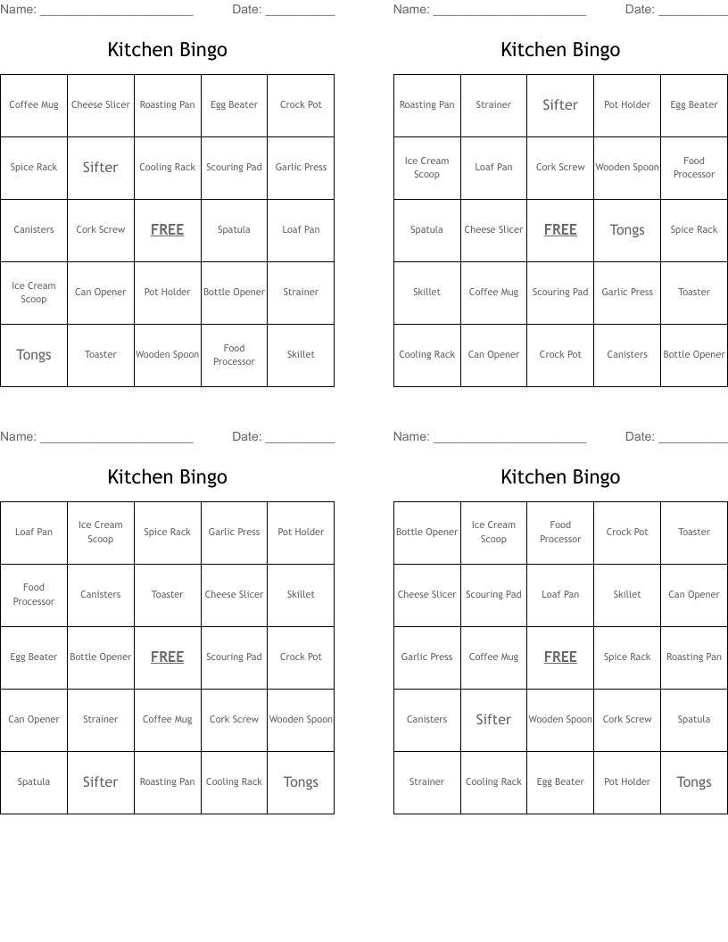 Kitchen Bingo