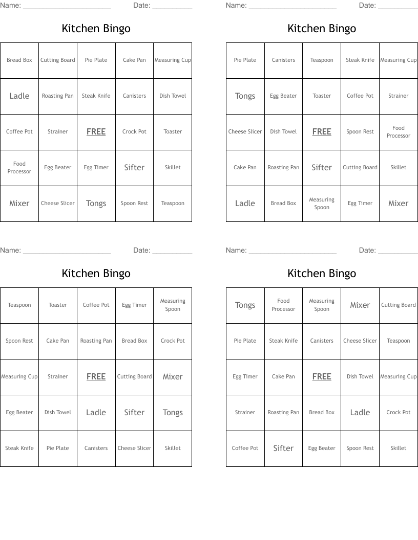 Kitchen Bingo