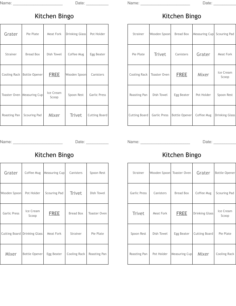 Kitchen Bingo