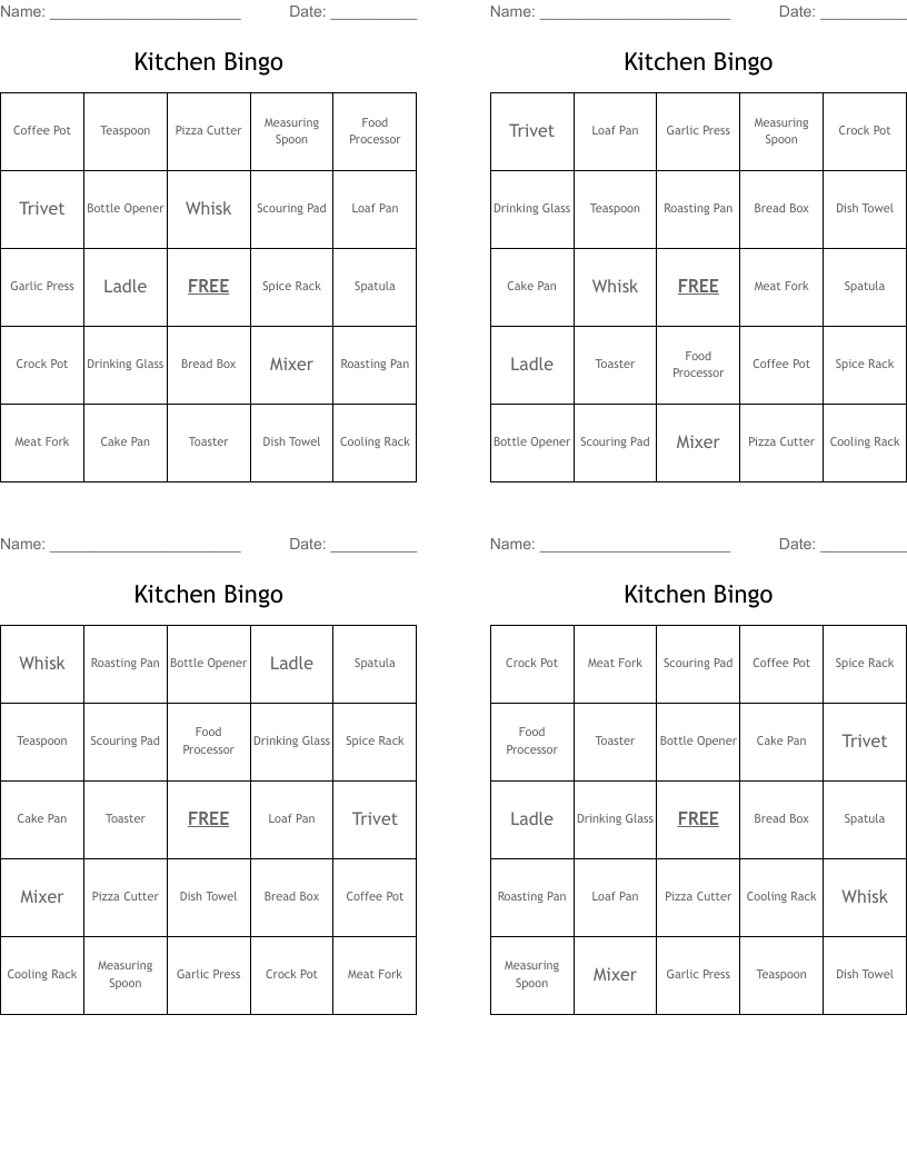 Kitchen Bingo