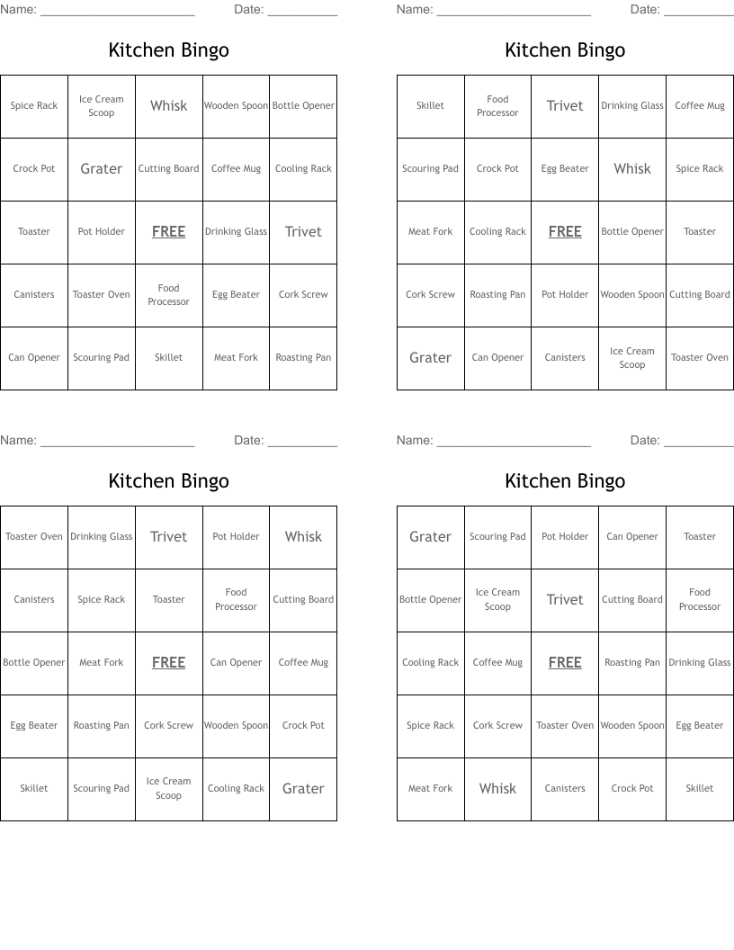 Kitchen Bingo
