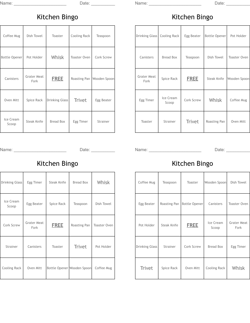 Kitchen Bingo