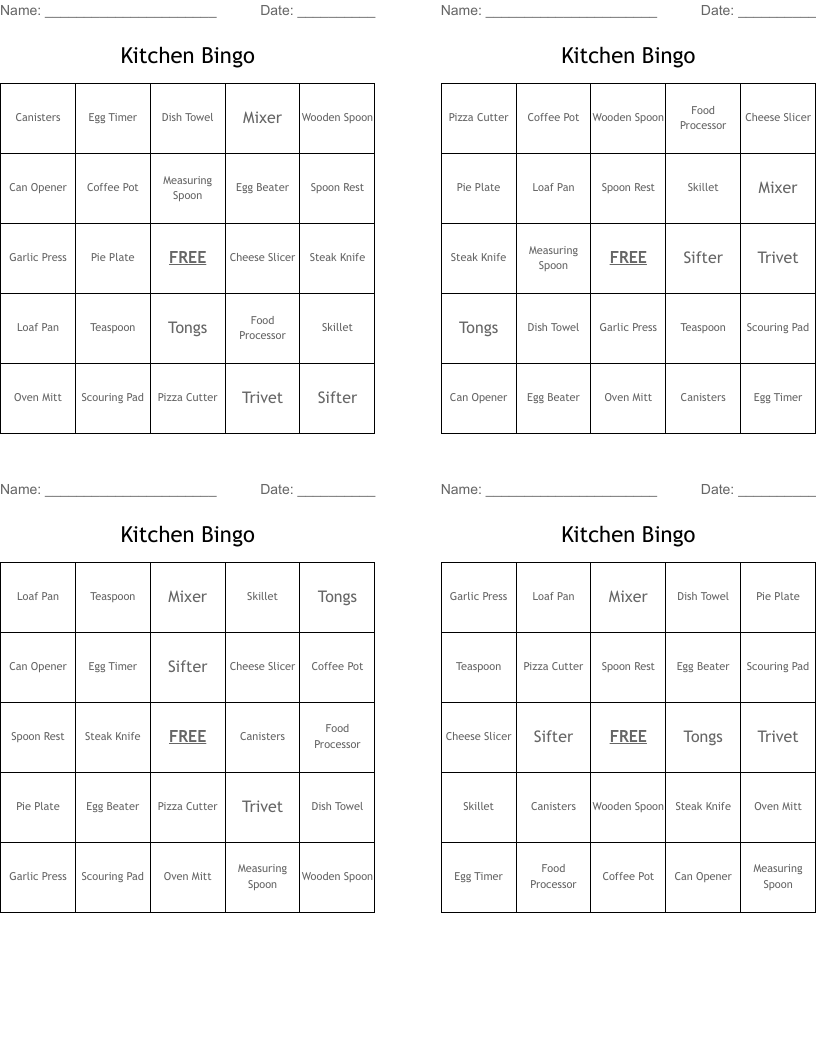 Kitchen Bingo