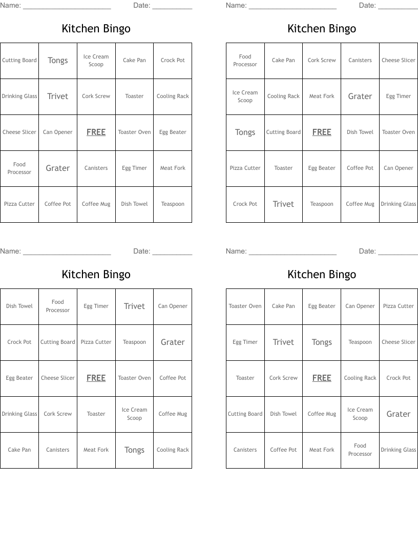 Kitchen Bingo