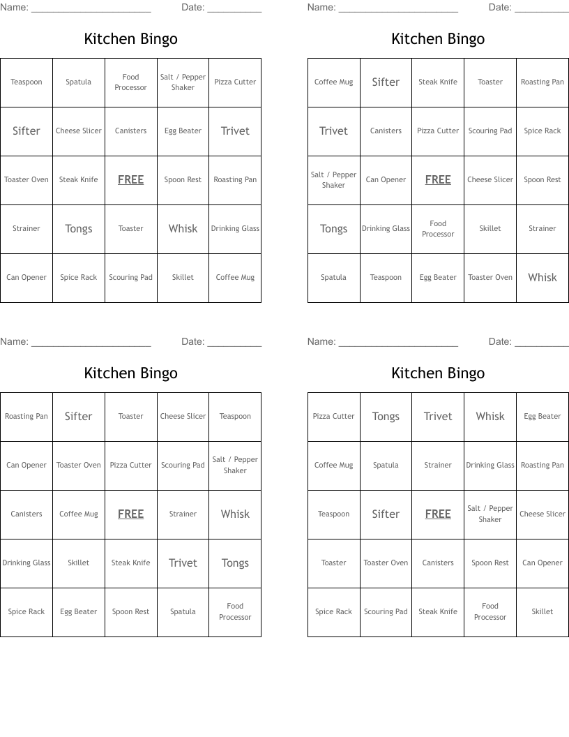 Kitchen Bingo