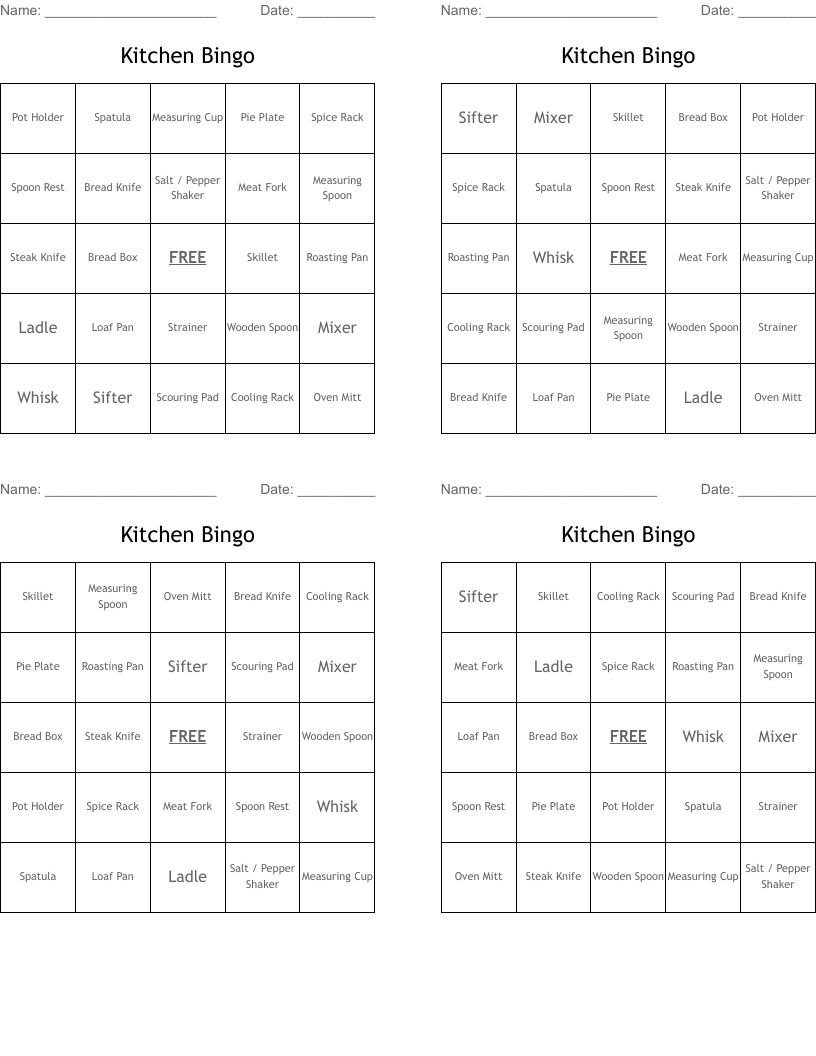 Kitchen Bingo