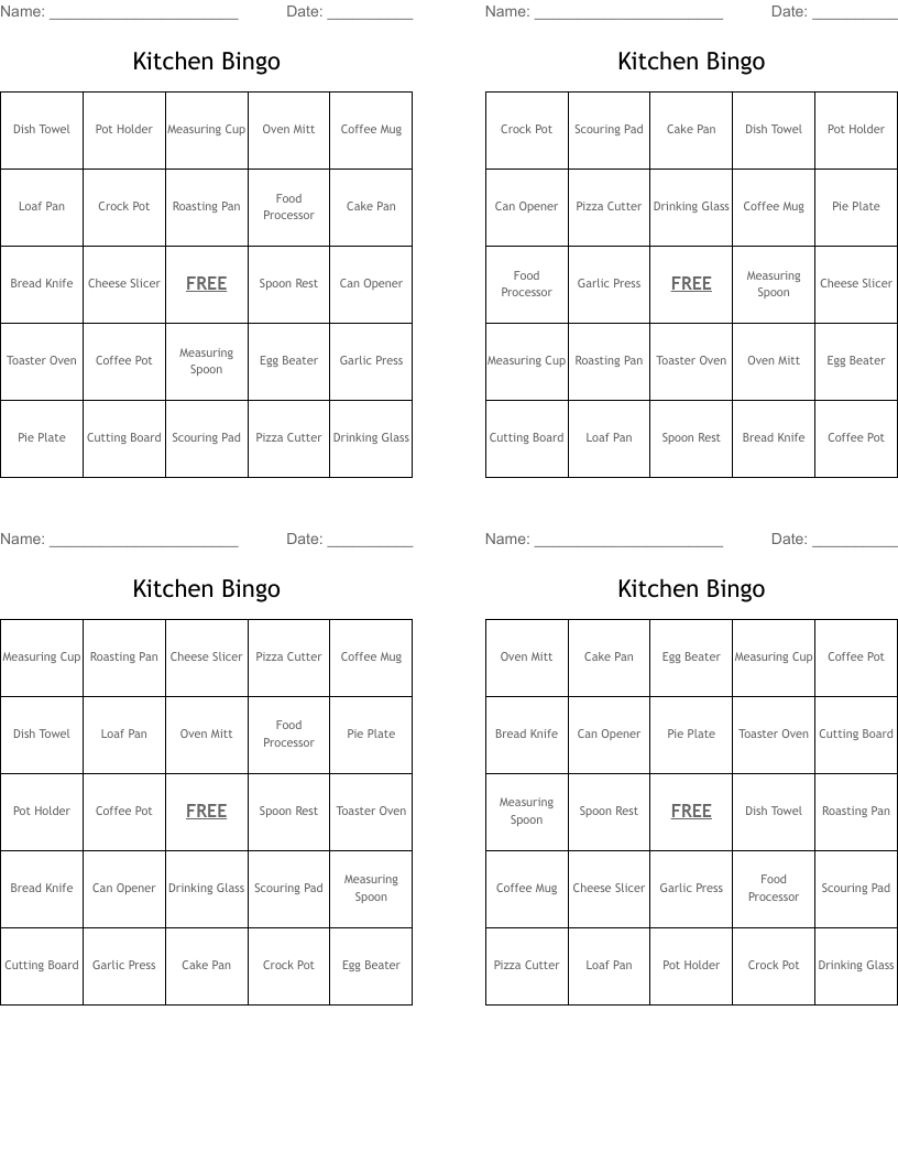 Kitchen Bingo