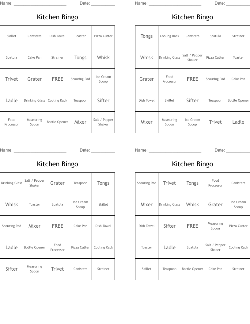 Kitchen Bingo