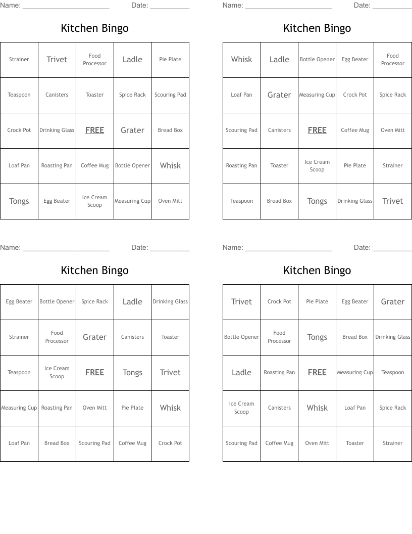 Kitchen Bingo