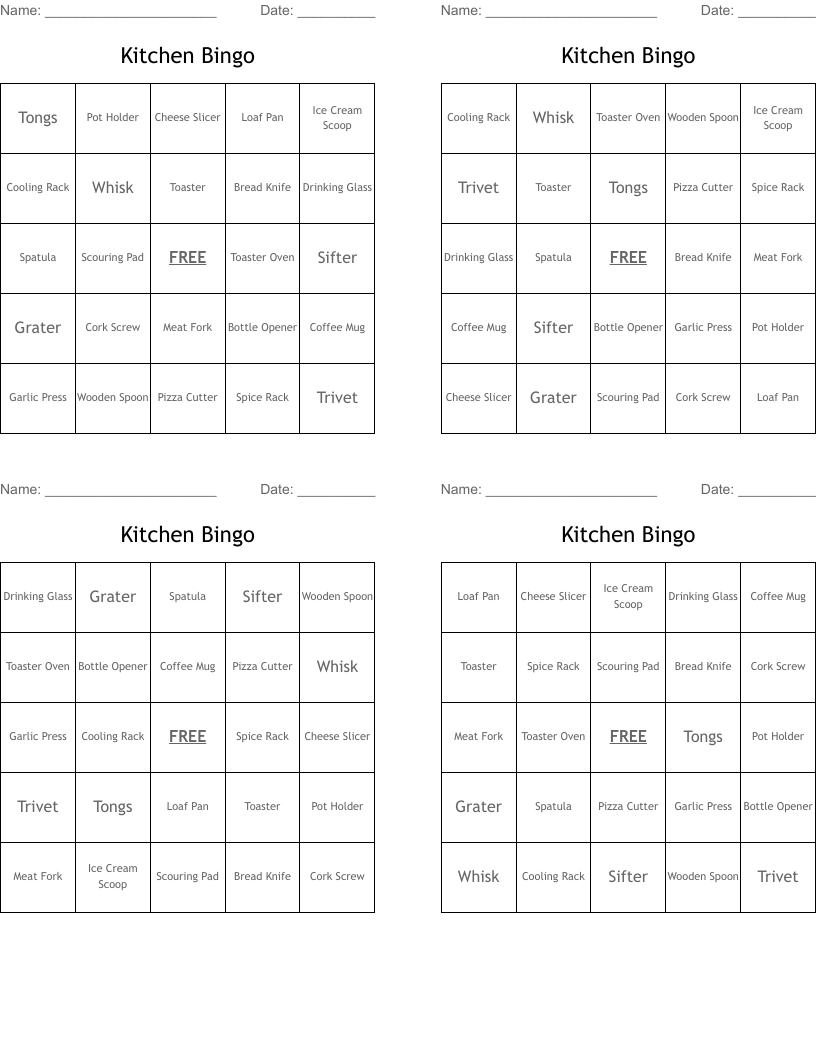 Kitchen Bingo