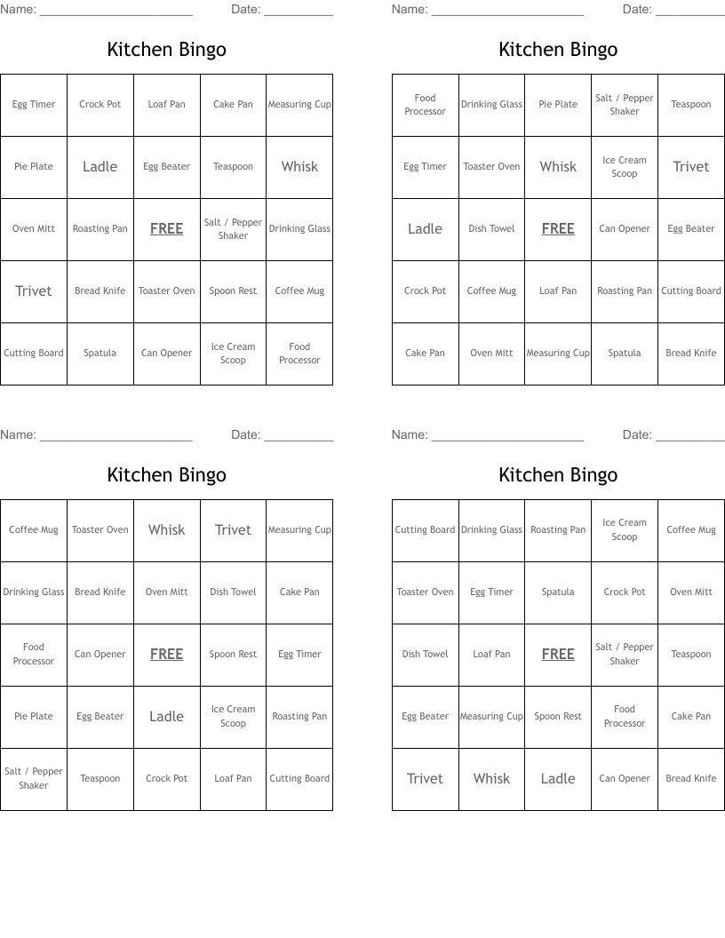Kitchen Bingo