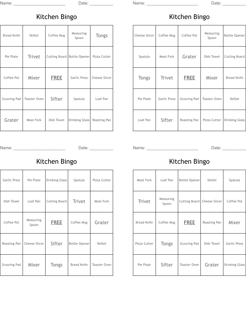 Kitchen Bingo