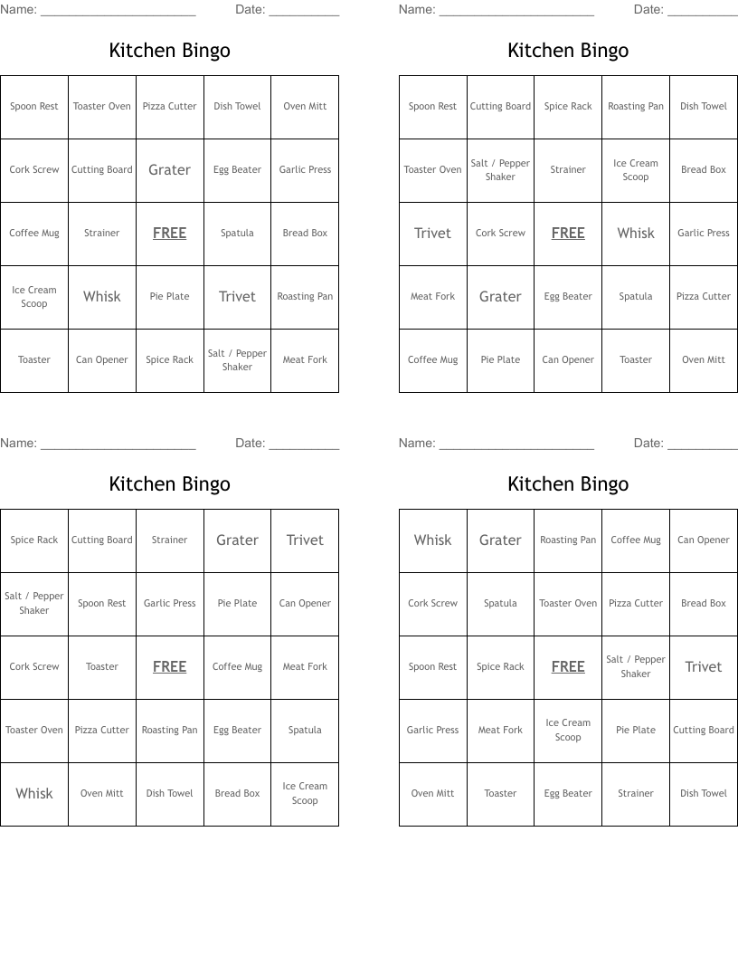 Kitchen Bingo