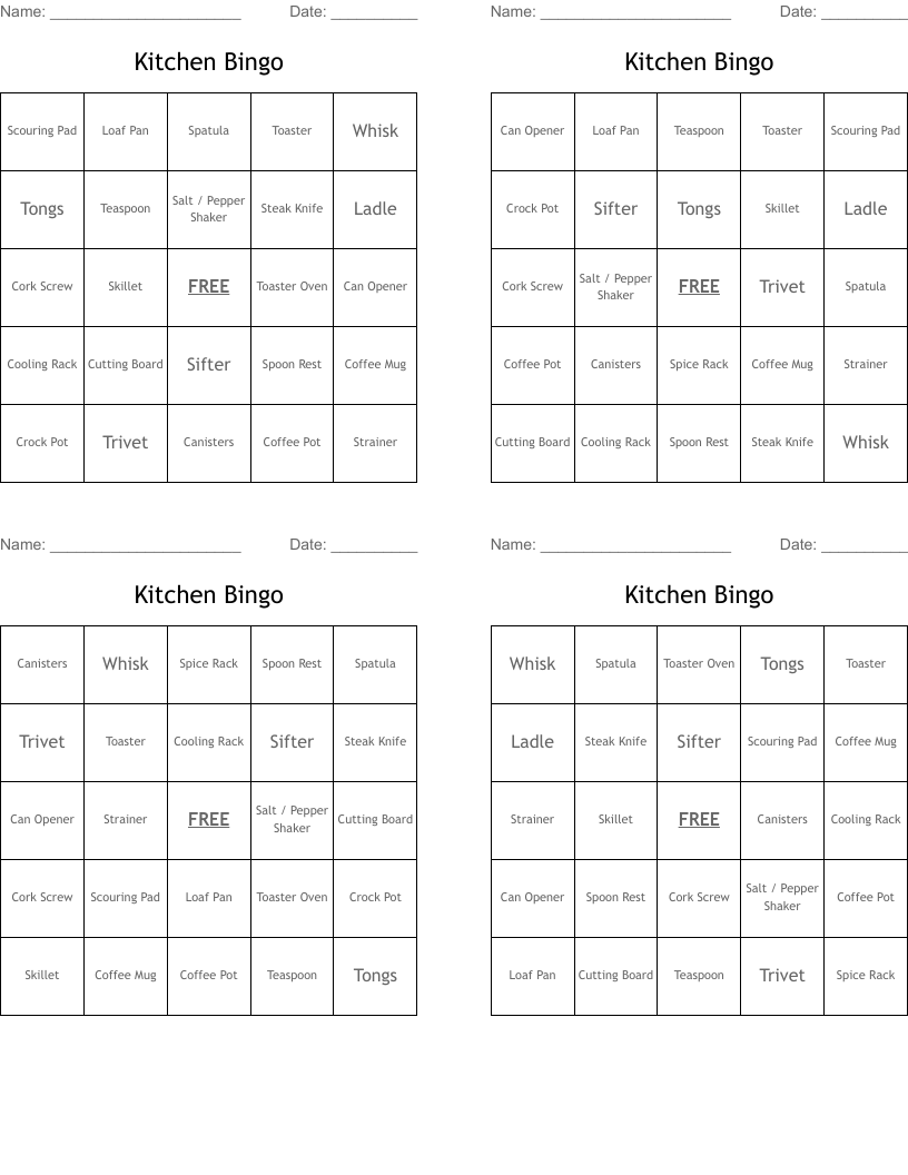 Kitchen Bingo