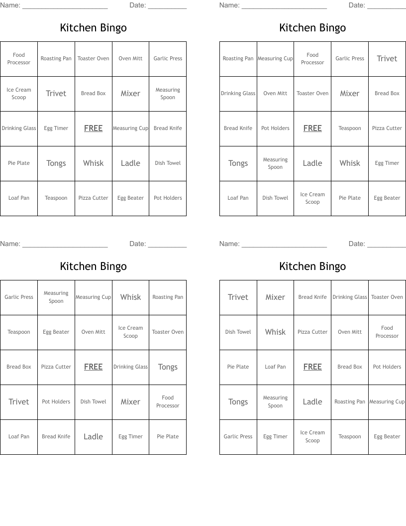 Kitchen Bingo