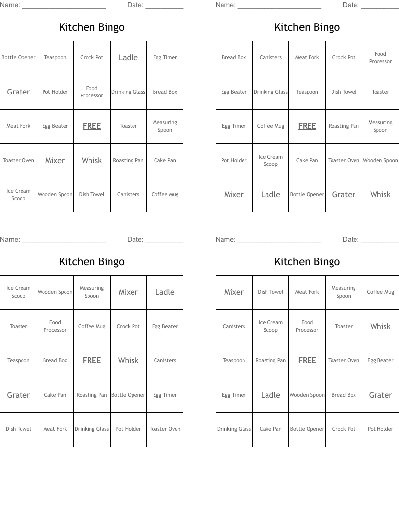 Kitchen Bingo
