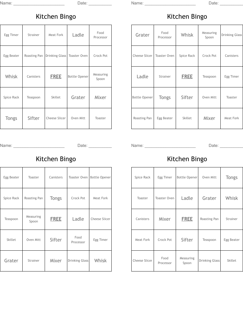 Kitchen Bingo