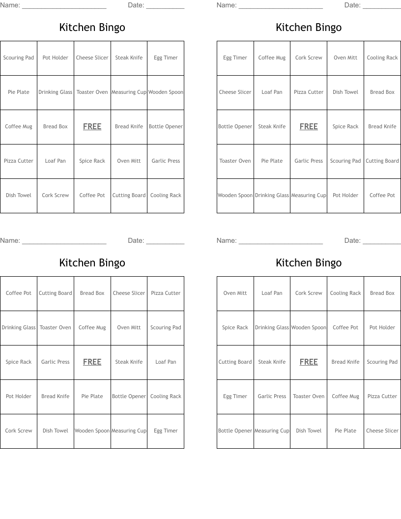 Kitchen Bingo