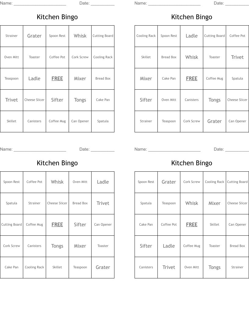 Kitchen Bingo
