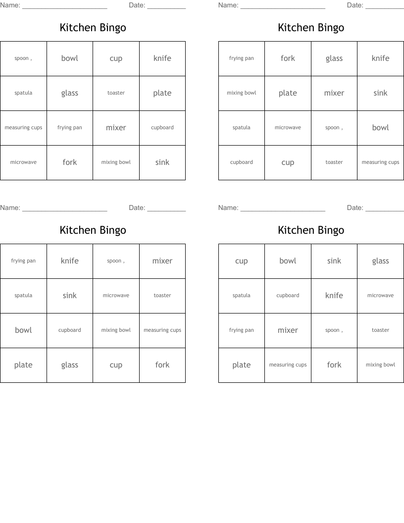 Kitchen Bingo