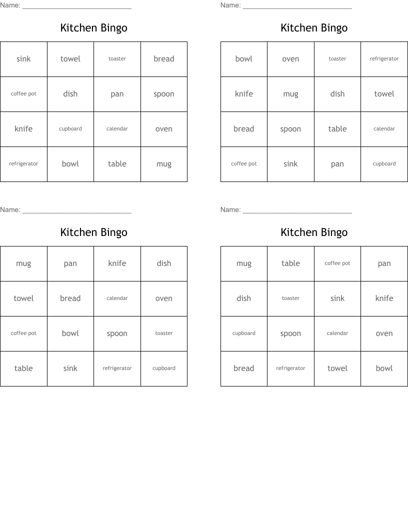 Kitchen Bingo