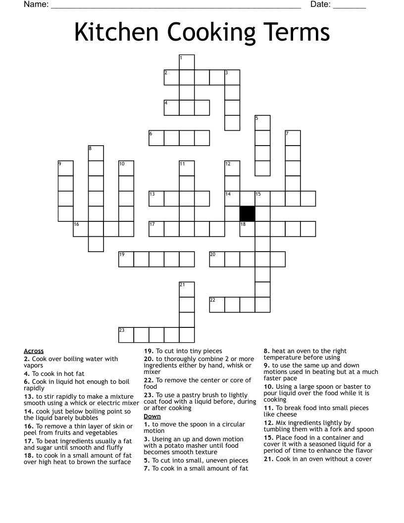 Kitchen Cooking Terms Crossword