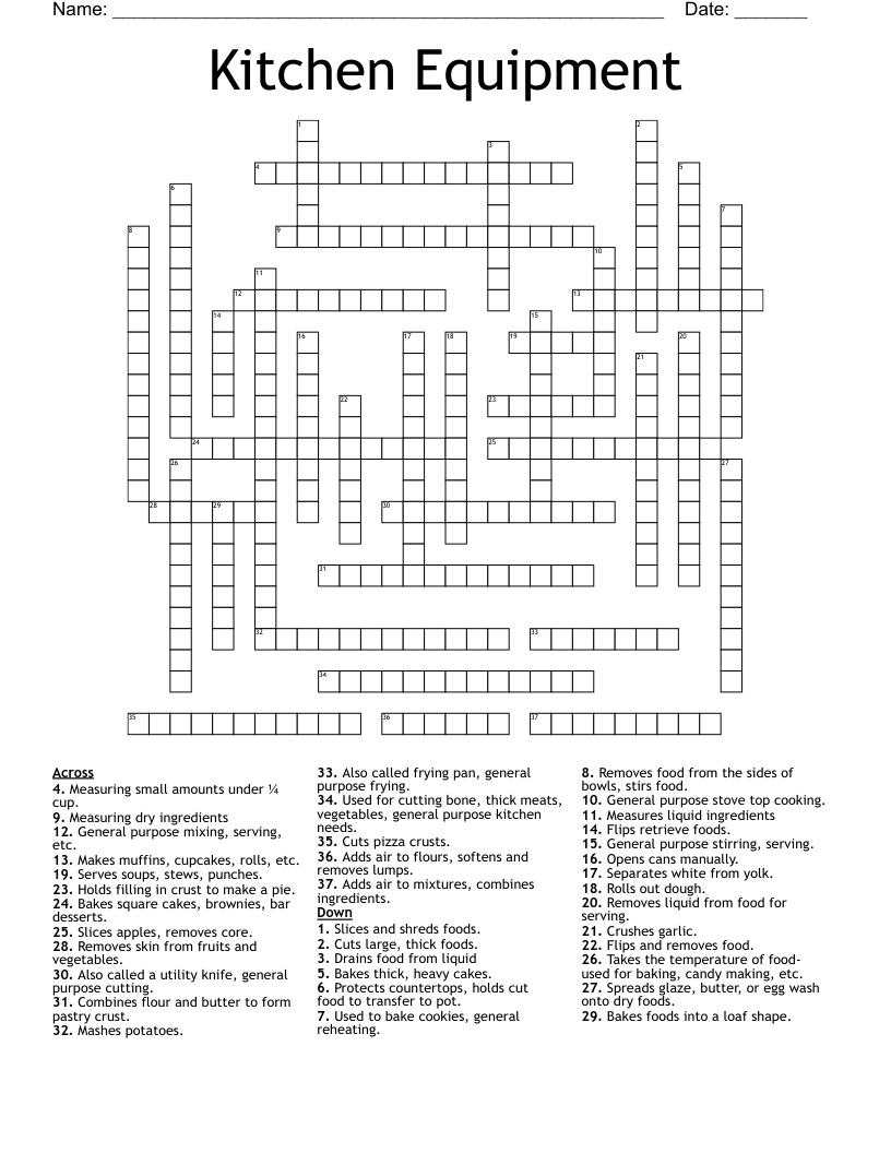 Kitchen Equipment Crossword