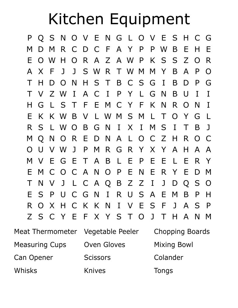 Kitchen Equipment Word Search