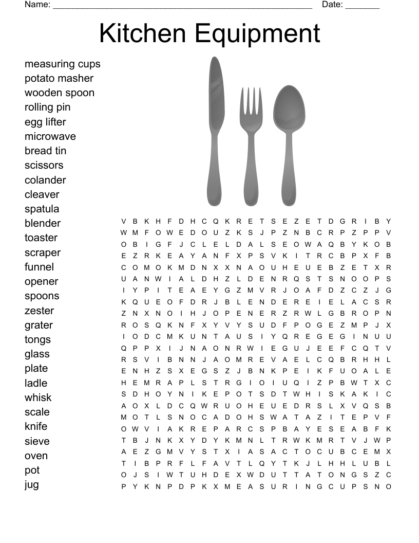 Kitchen Equipment Word Search