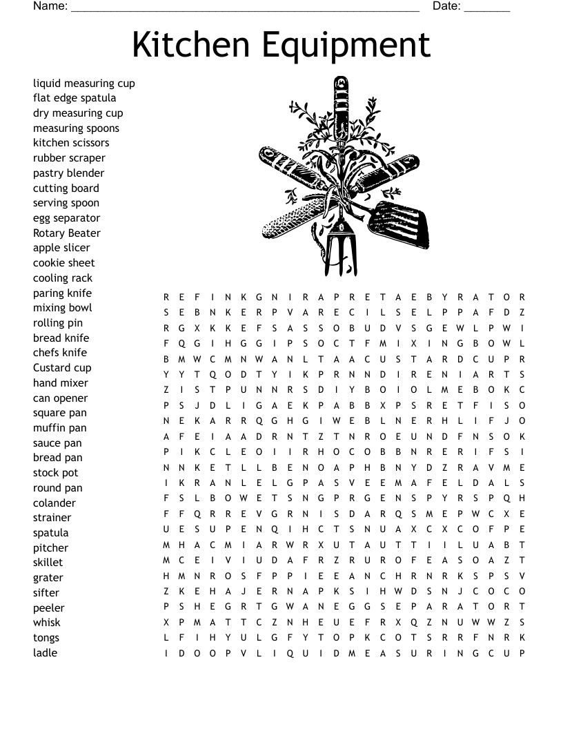 Kitchen Equipment Word Search
