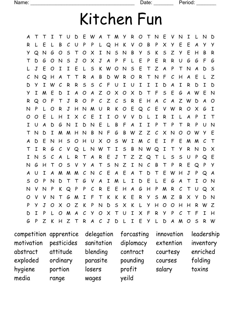 Kitchen Fun  Word Search
