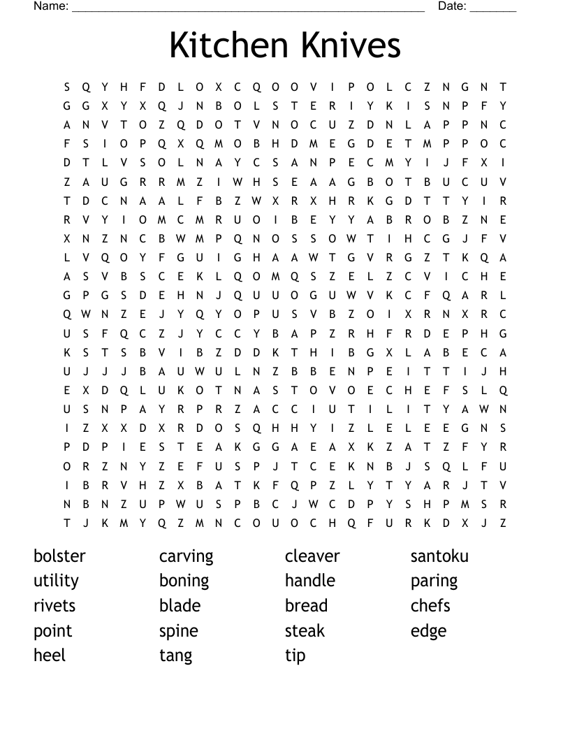 Kitchen Knives Word Search