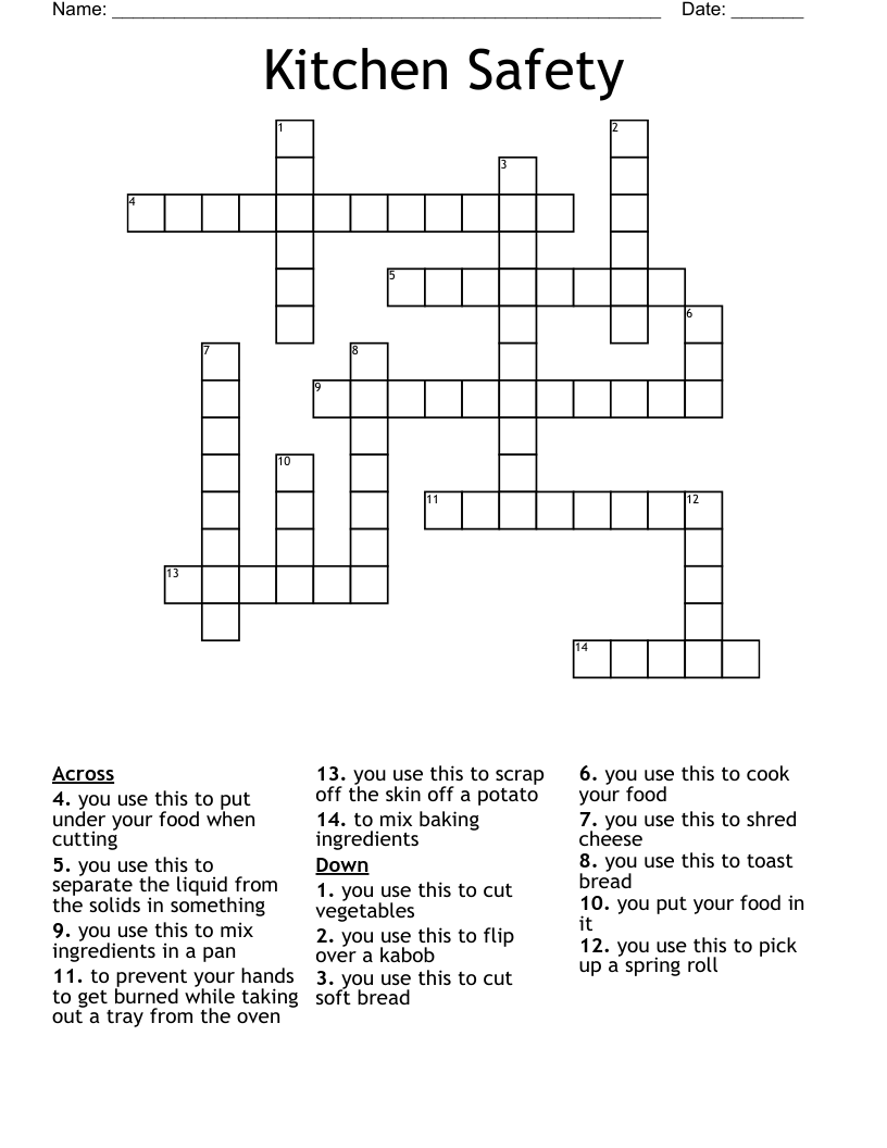Kitchen Safety Crossword
