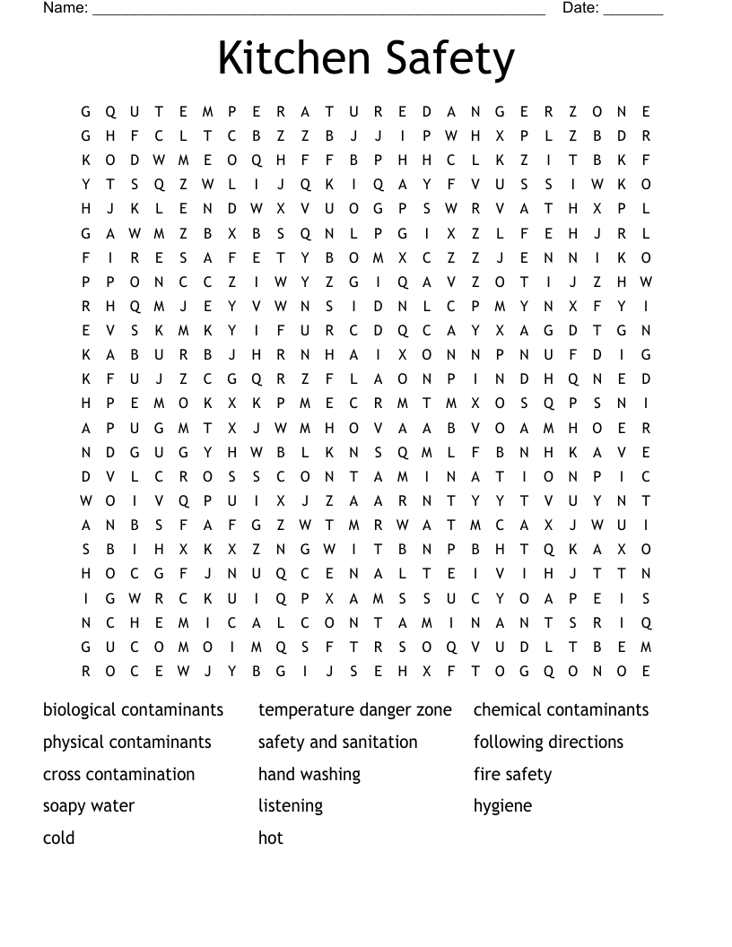 Kitchen Safety Word Search