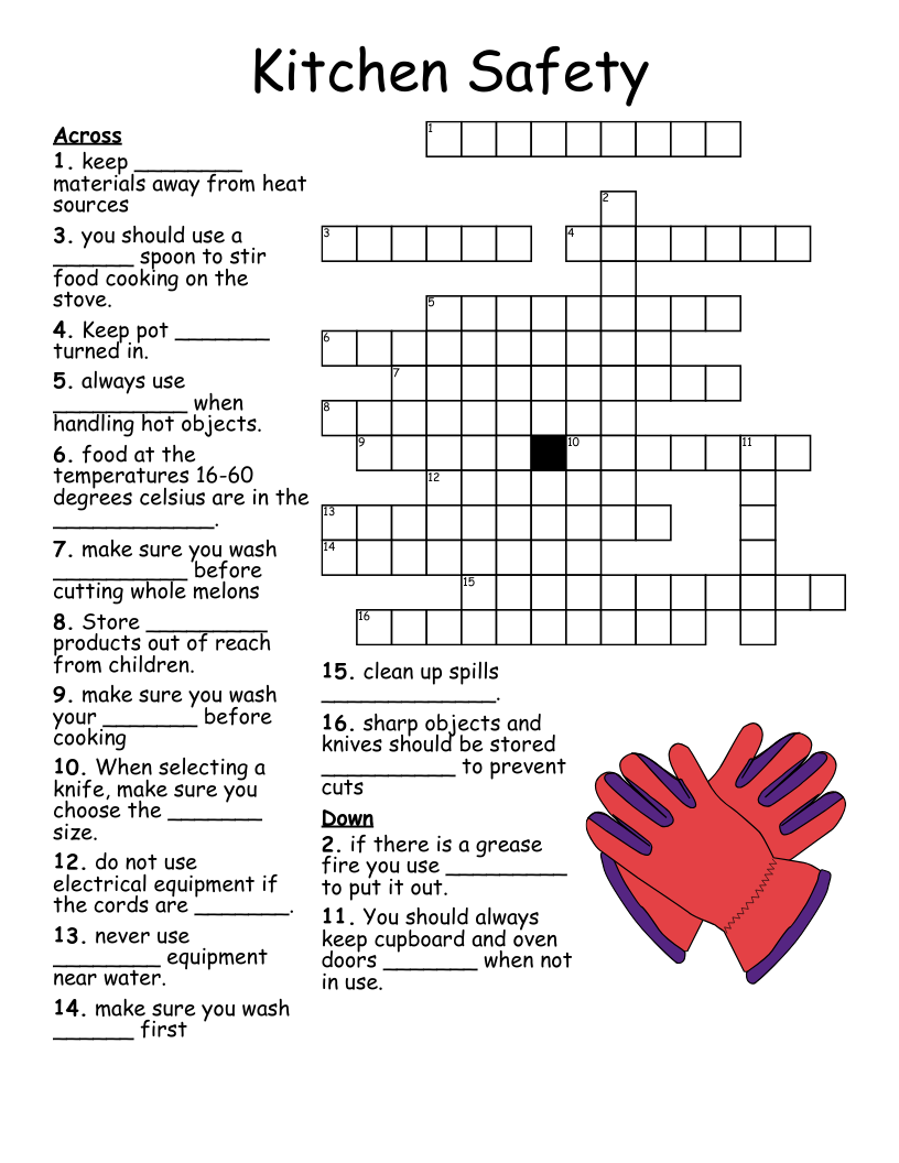 Kitchen Safety Crossword