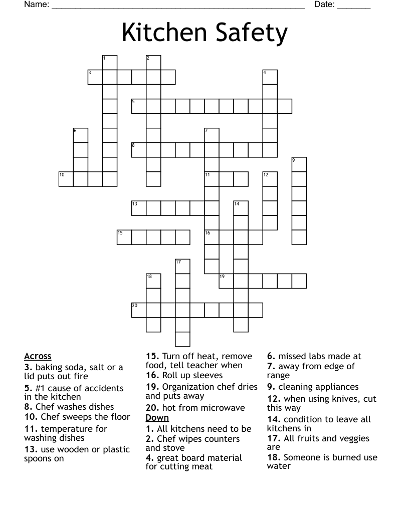 Kitchen Safety Crossword