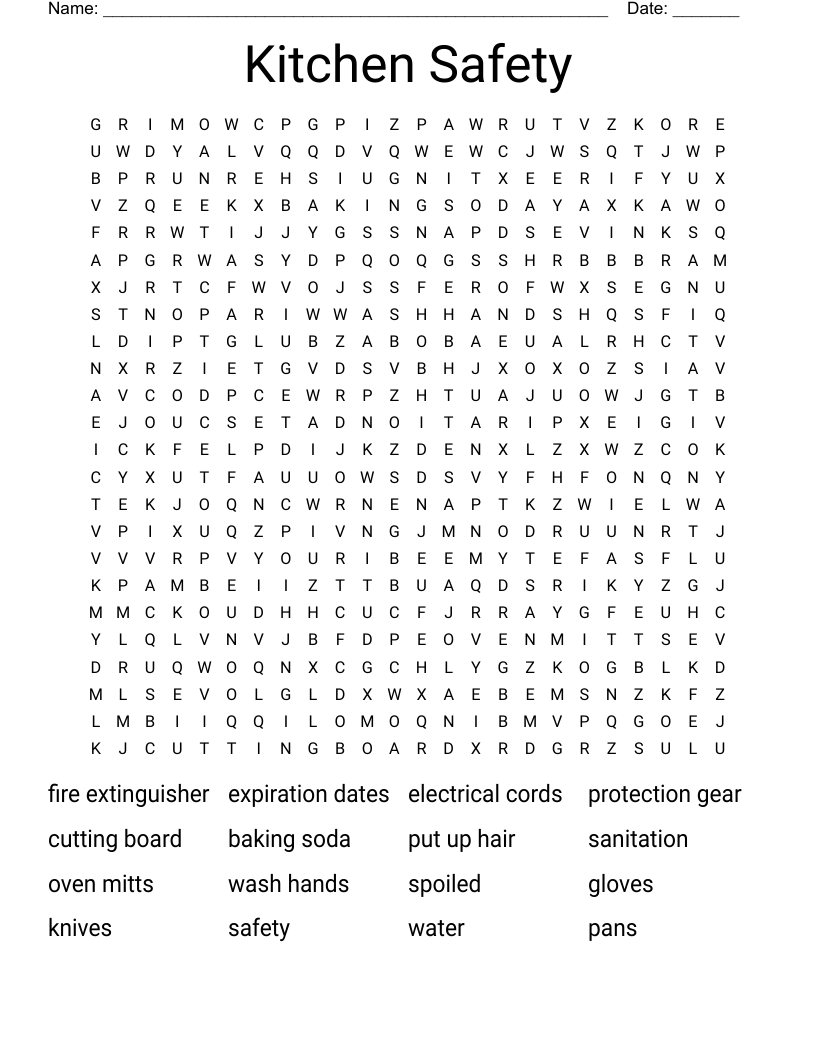 Kitchen Safety Word Search