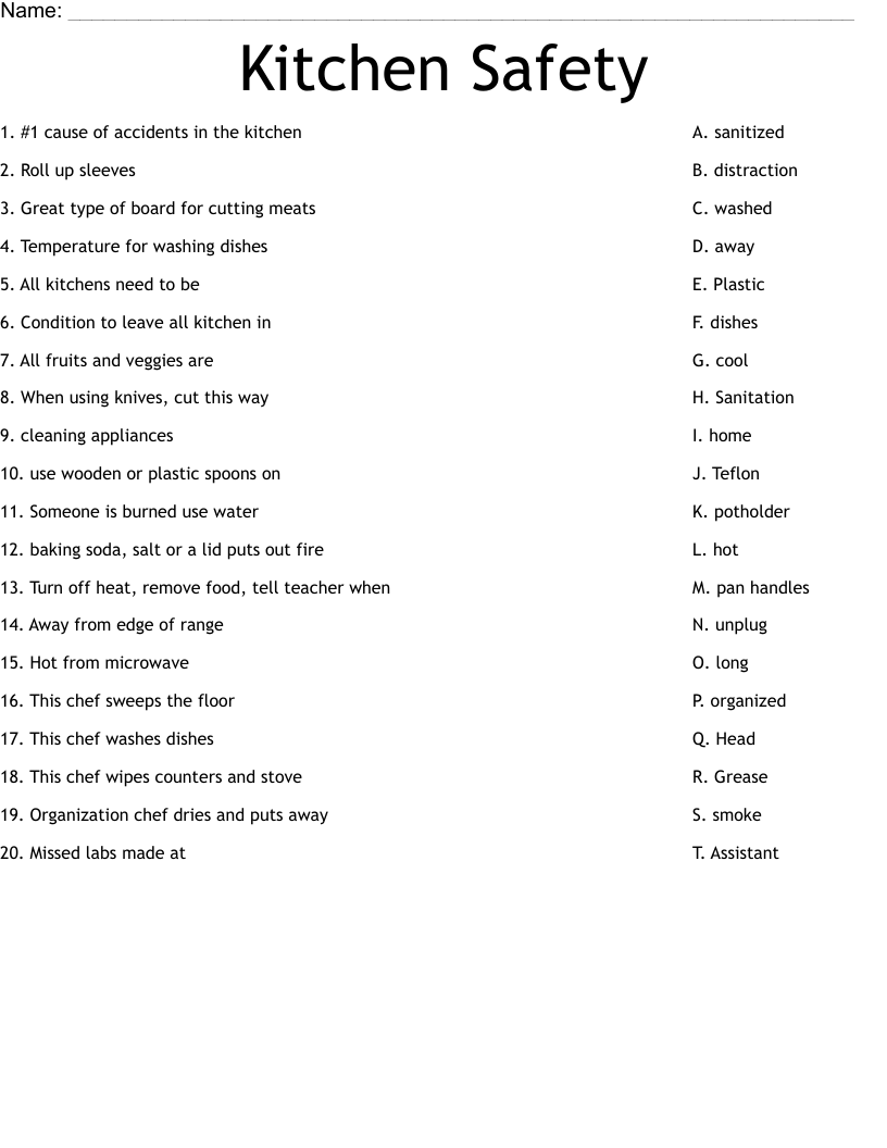 Kitchen Safety Worksheet
