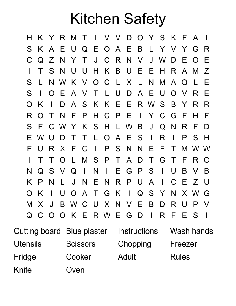 Kitchen Safety Word Search