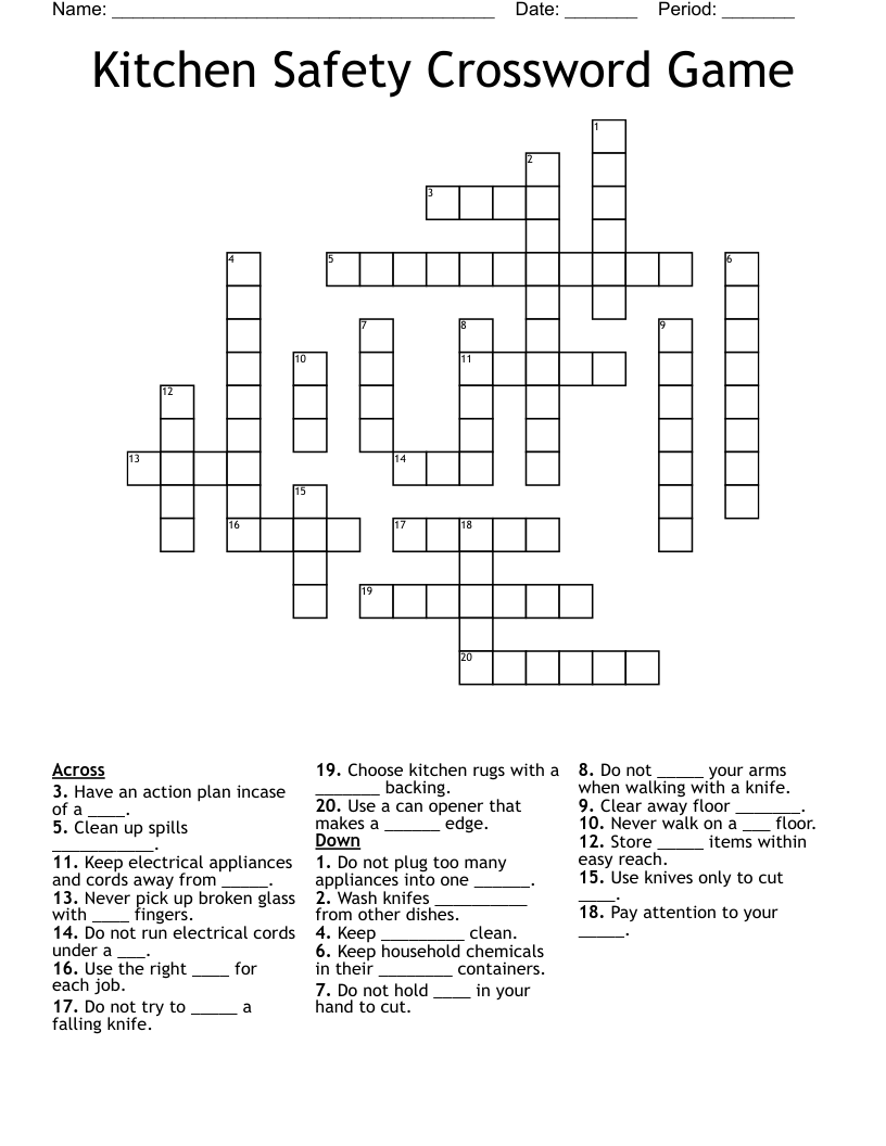 Kitchen Safety Crossword Game