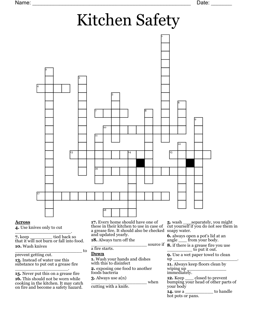 Kitchen Safety  Crossword