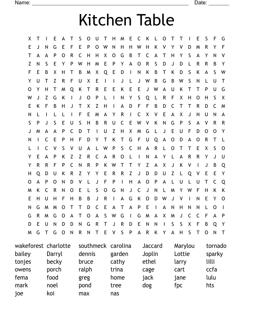 Kitchen Table Word Search