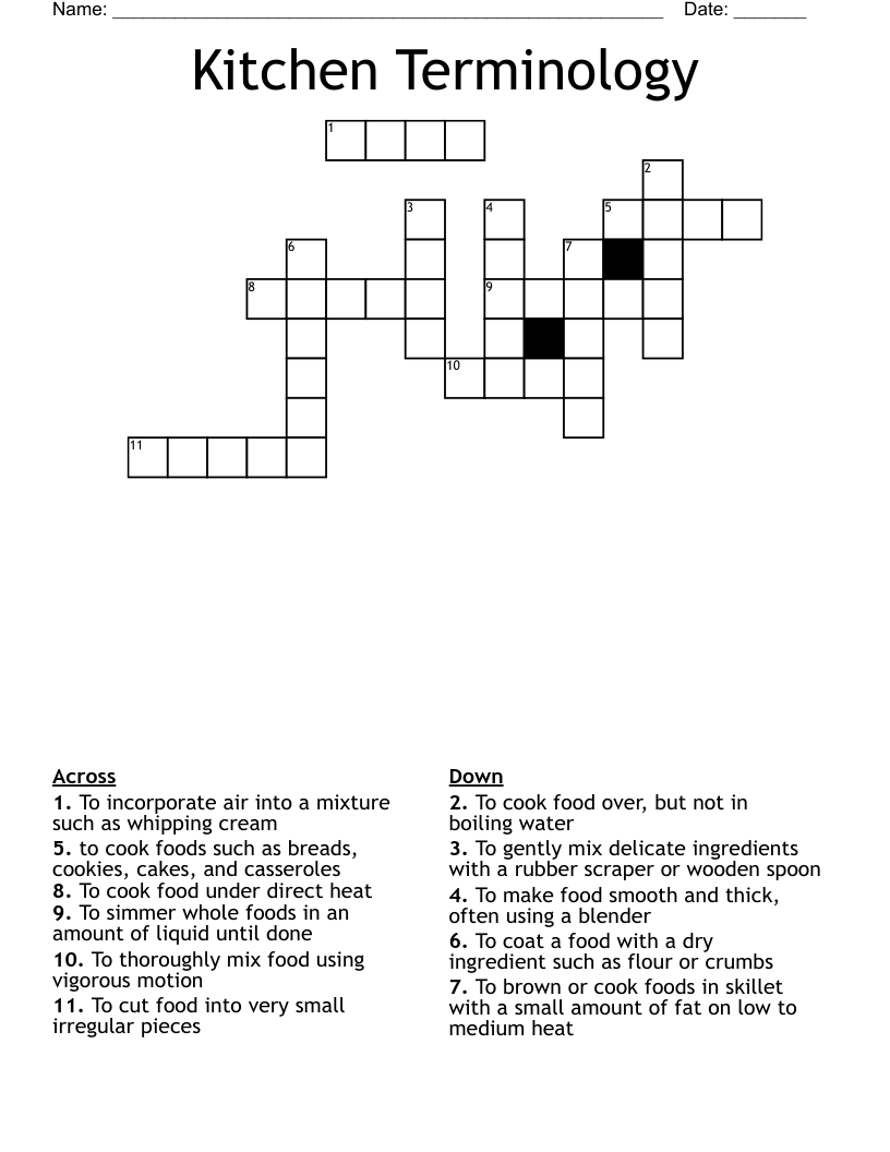 Kitchen Terminology Crossword