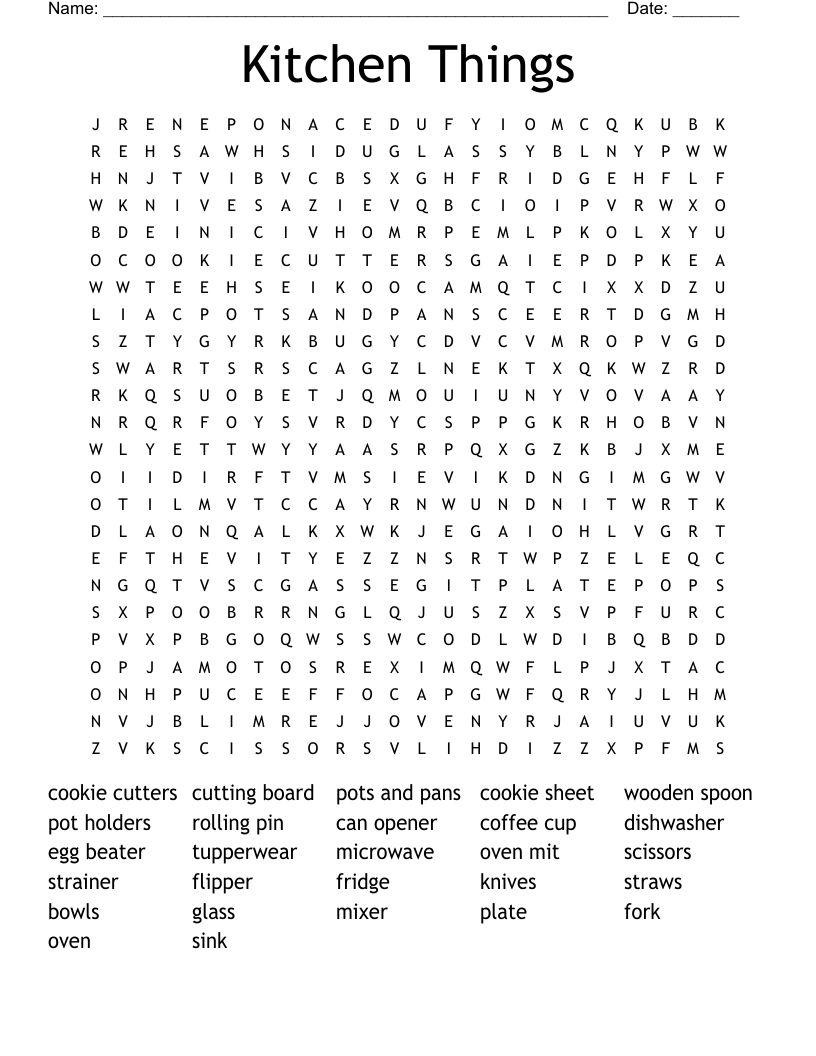 Kitchen Things Word Search