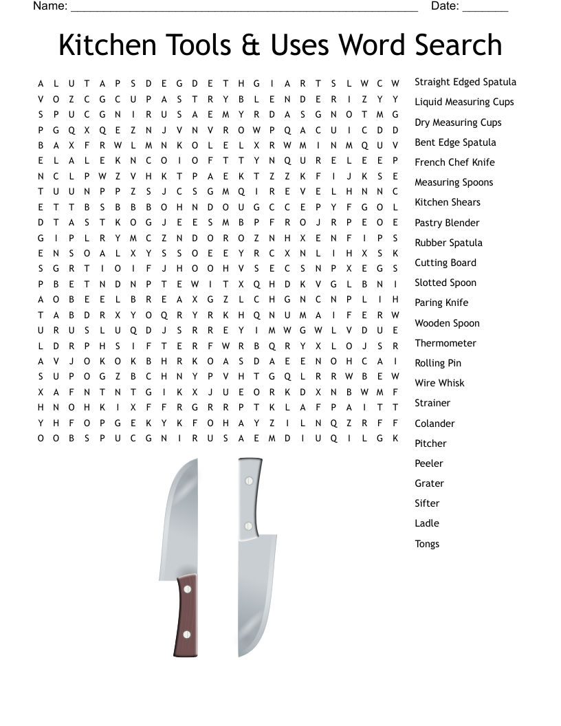 Kitchen Tools & Uses Word Search