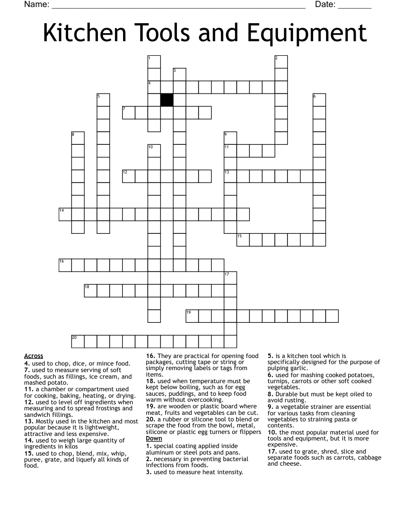 Kitchen Tools and Equipment Crossword